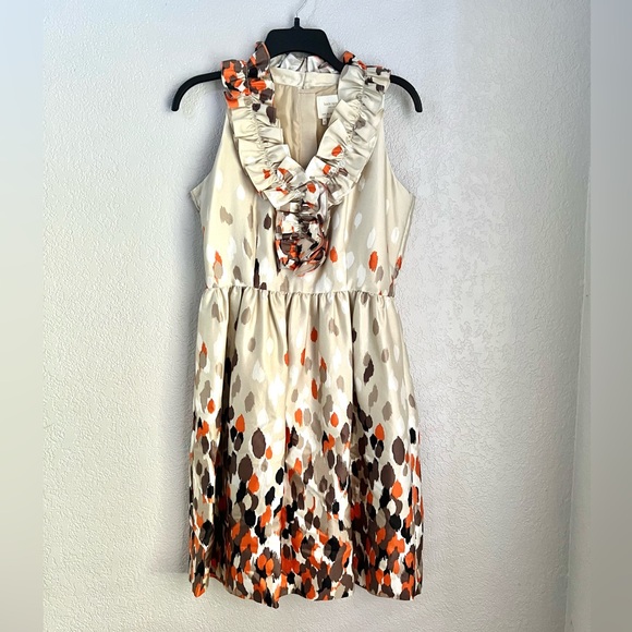 Kate Spade Brown Orange Beige A-line Sleeveless Designer Casual Dress size 6 - Picture 3 of 12